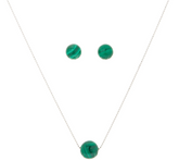 Gemstone Bead Sterling Silver Necklace and Earring Set, Malachite, Chain Size 18"